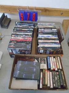 3 flats of cassettes & dvds. As shown. CASH ON SITE ONLY. PICKUP IS TUESDAY MAY 19TH FROM 11 AM TO 4 PM. REGARDLESS WHAT THE SCHEDULE STATES.