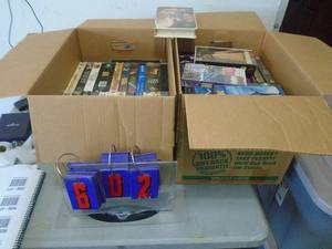 2 boxes of vhs movies. As shown. CASH ON SITE ONLY. PICKUP IS TUESDAY MAY 19TH FROM 11 AM TO 4 PM. REGARDLESS WHAT THE SCHEDULE STATES.