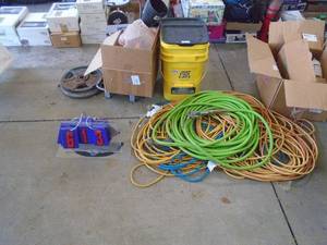 Misc electrical & air hose. As shown. Includes some sand blasting sand. CASH ON SITE ONLY. PICKUP IS TUESDAY MAY 19TH FROM 11 AM TO 4 PM. REGARDLESS WHAT THE SCHEDULE STATES.