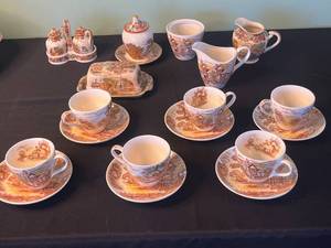 Nasco Mountain Wood-Land Tea Set - Cups, Saucers, Creamer, Sugar & Butter Dish