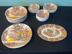 Nasco Mountain & English Cottage Japan Transferware Plates - Assorted Sizes, Two Patterns