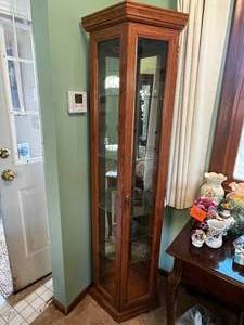 Tall Wooden Display Curio Cabinet with Glass Doors and Shelves - curio only