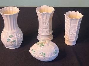 Belleek Ireland Porcelain Vases with Shamrock Motif - Set of 4
