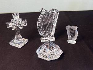 Waterford Crystal Cut Glass Cross Figurines - Diamond Pattern Clear Crystal Decor