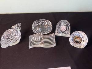 Waterford Crystal Clock & Assorted Crystal Decor Pieces