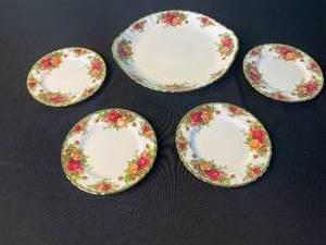 Royal Albert Old Country Roses Dessert Plates - Floral Border with Gold Trim