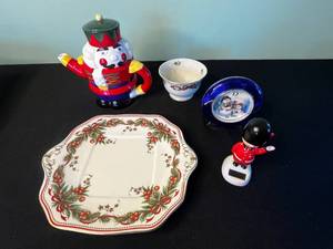 Nutcracker Soldier Figurine with Spode Royal Holly Holiday Plate & More