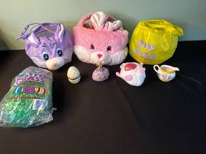 Assorted Easter Decor Plush Bunny Bags, Decorative Eggs & Churchill Ceramics & Aynsley Creamer