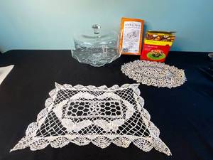 Glass Cake Stand with Dome Lid - La Patisserie Cookie Press Set & Tortilla Pan Set - Assorted w Doilies