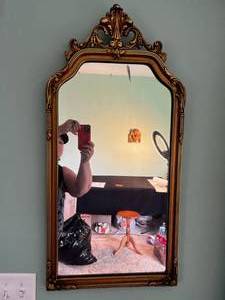 Gilded Rococo Overmantel Mirror with Ornate Crest Top - Antique Style