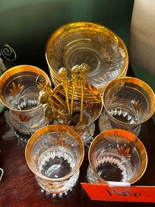 Vintage Crystal Glassware Set with Gold Trim - Plates, Goblets & Spoons