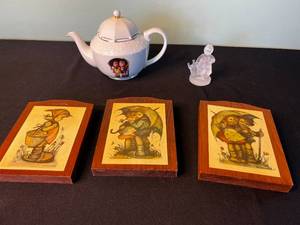 M. J. Hummel Porcelain Tea Set - Stormy Weather Teapot, 3 Plaques & Figurine by Goebel