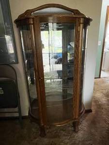 Curio Cabinet - Glass Front & Mirror Back - Arched Top Wood Frame