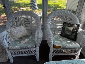 Wicker Armchairs with Cushions & Pillows - Set of 2