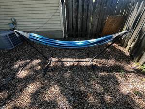 Blue Striped Hammock with Steel Stand