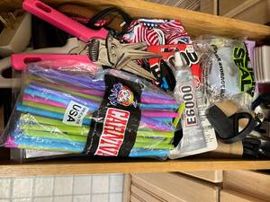 Mixed Craft & Household Supply Lot with E6000 Adhesive, Sliders & Matches
