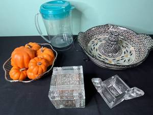 Temp-Tations Covered Baker, Pitcher, Pumpkin Basket & Glass Decor