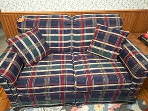 Plaid Sleeper Sofa with Mattress & Cushions