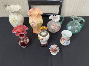 Fenton Art Glass Pitchers, Aynsley England Hand-Painted Fine Bone China Vase - Mixed Flowers (Assorted Floral Vases)