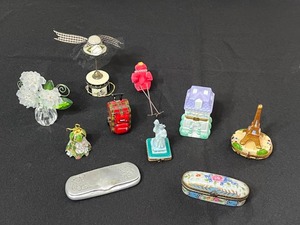 Limoges Trinket Box & Assorted Miniature Trinkets & Decor Lot - Hat, Eiffel Tower & Figurines