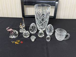 Galway Crystal Diamond-Cut Vase - 9-Inch Tall with Assorted Crystal Pieces