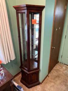 Corner Display Cabinet With Glass Doors And Mirror Back - 70 x 20 x 9 in