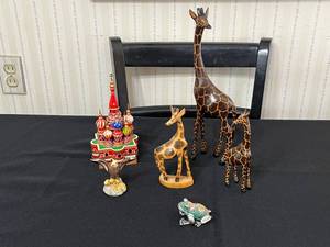 Hand-Painted Giraffe Figurines & Assorted Wooden Animals