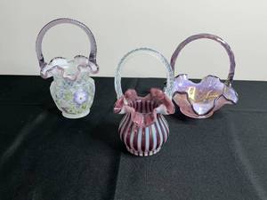 Fenton Handpainted Art Glass Basket Trio (Lot of 3)