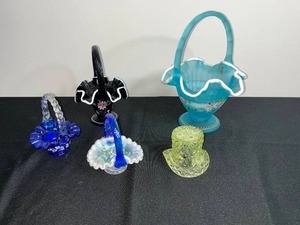 BEAUTIFUL VTG Fenton Glass Baskets & Toothpick Holder (upside down)