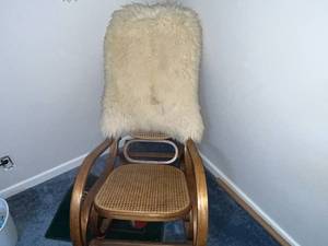 Cane Back Rocking Chair With Sheepskin Cover