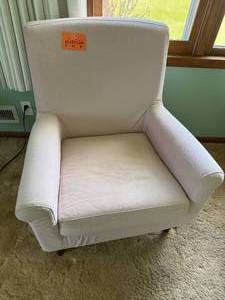 Upholstered Armchair with Wooden Legs - 35 x 25 x 26 in (H x W x D)