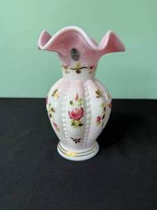 Fenton Charleston Collection 2002 Hand Painted Pink Floral Figurine Vase - Bill Fenton