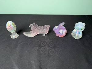 Fenton Inc w Assorted Iridescent Glass Easter Figures - Bunny, Egg, Swan & Bear