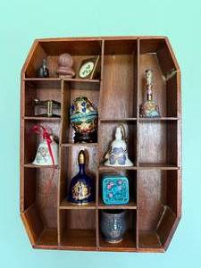 Cloisonne Vase with Floral Enamel on Wood Display Shelf - Assorted Trinkets