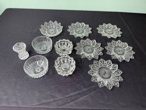 VTG Crystal Starburst Glassware Lot - Sunburst Dishes, Bowls & Tumblers