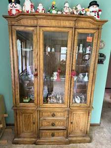 Vintage Wood Curio Cabinet With Glass Doors And Display Shelves - cabinet only contents NOT included