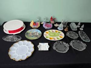VTG Pie Keeper and Assorted Glassware - Plates, Baskets & Decor