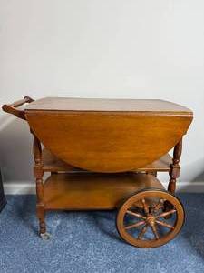 Cool VTG Drop-Leaf Table on Casters with Lower Shelf