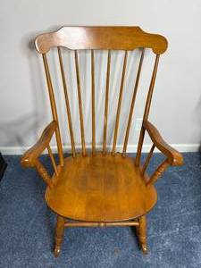 Vintage Windsor-Style Rocking Chair with Spindle Back and Rounded Crest Rail