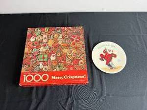 Springbok 1000-Piece Merry Crispness Jigsaw Puzzle (contents unverified) - Norman Rockwell Plate (Lot of 2)