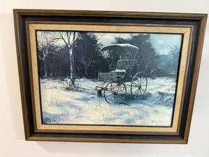 Framed Winter Scene Print - Horse-Drawn Sleigh in Snow - Silver Anniversary Edition