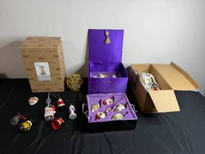 Jim Shore White Woodland Ornaments - Enesco Glass Christmas Balls in Purple Box