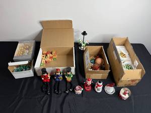 Three Nutcracker Soldiers with Christmas Ornaments & Alphabet Blocks - Holiday Decor