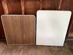 Pair of Vintage Folding Tables - Wood Grain & White Laminate Tops with Aluminum Edges