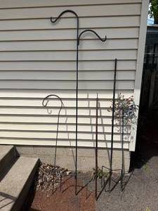 Assorted Metal Garden Art - Curved Hook Stakes & Sunburst Yard Sculpture