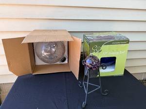 Two Enchanted Garden Gazing Balls with One Stand