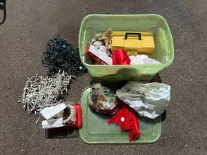 Mixed Christmas Lights, Decor & Ornament Assortment in Tote