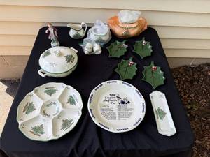 Spode Christmas Tree Serving Pieces & Watkins Pie Plate