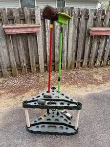 Rubbermaid Garden Tool Organizer with 2 Brooms & Hand Tools