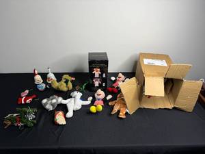 Mixed Christmas Ornament Lot With LED Lantern, Bells & Plush Decorations